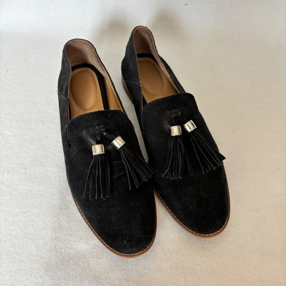 Franco Sarto Womens Black Suede Tassel Loafers Pointed Toe Slip On Flats Size 9M